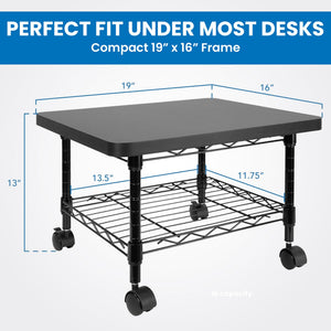 Rolling Under Desk Printer Stand with Wheels, 2-Tier Storage Cart