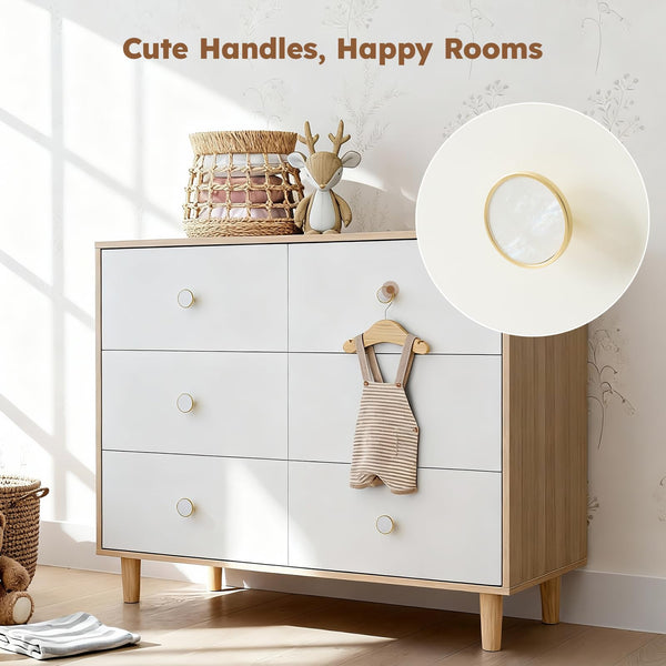 6-Drawer Dresser with Solid Wood Legs – White Nursery & Bedroom Storage