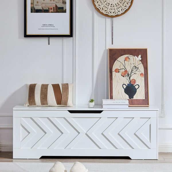 55-Inch Storage Bench with Safety Hinges