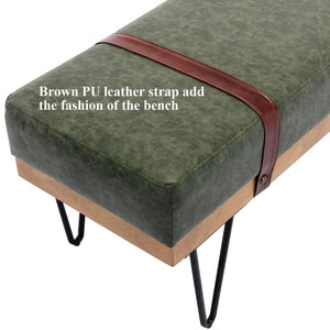 PU Leather Rectangle Ottoman Bench with Metal Legs