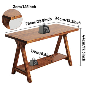 Rustic Solid Wood Entryway Bench with Storage Shelves