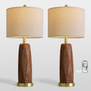 Wood Grain Resin Table Lamps Set of 2 with USB Charging Ports