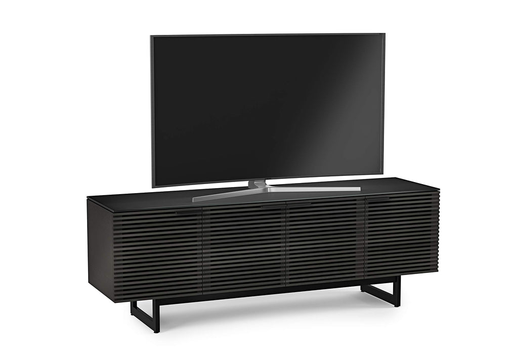 79.25" TV Stand with Louvered Doors, Soundbar Shelf & Cable Management