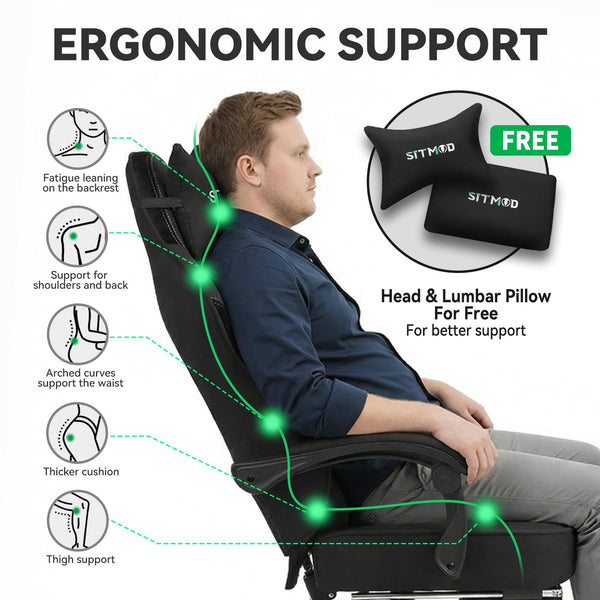 Ergonomic Gaming Chair with Pocket Spring Cushion, 350 lb Capacity, 150° Recline, Lumbar Support