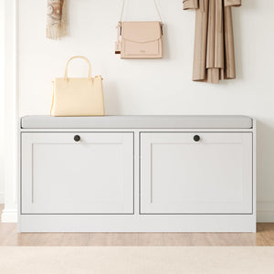 Shoe Storage Bench with Flip Drawers & Padded Seat