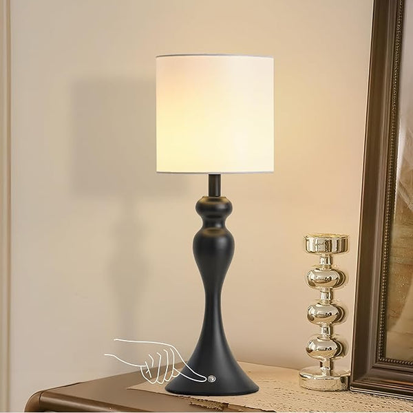Table Lamp for Bedroom, Cordless Bedside Lamps for Living Room, Touch 3-Way Dimmable Desk Lamp for Night Stands, Rechargeable, Battery Operated Lamp with Fabric Shade for Dorm, Home Office (Nickel)