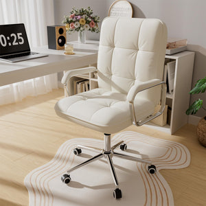 Mid-Back PU Leather Office Chair with Swivel & Padded Arms