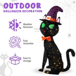 3.5 ft Pre-Lit Black Cat Halloween Decoration with Flashing Infinity Eyes & Witch Hat
