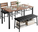 4-Piece Industrial Dining Table Set with Upholstered Bench and 2 Chairs