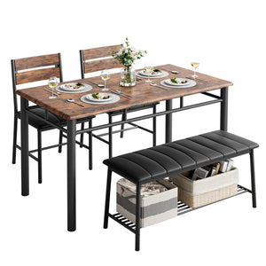 4-Piece Dining Table Set with Bench and 2 Upholstered Chairs
