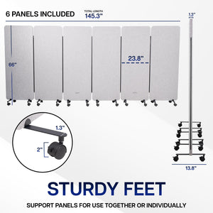6-Panel Mobile Privacy Panel System – 145" x 66" Freestanding Room Divider