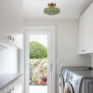 Semi Flush Mount Ceiling Light – Olive Green Milk Glass Shade