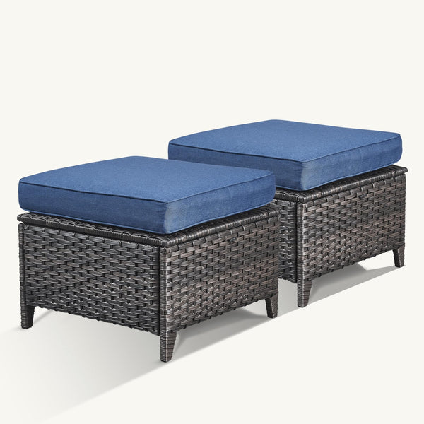 Outdoor Wicker Ottoman Set of 2 with Cushions
