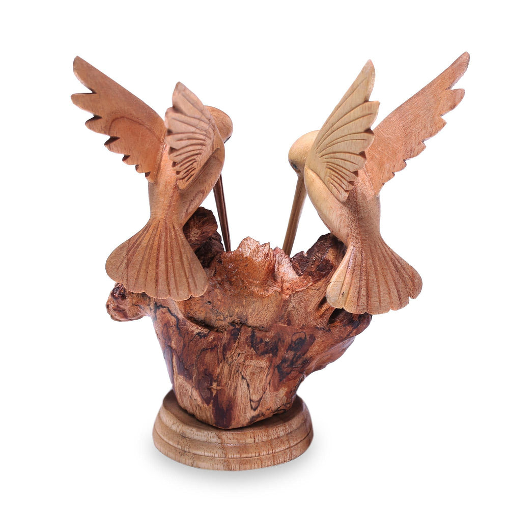 Handcarved Wood Hummingbird Sculpture – Rustic Animal Figurine Decor