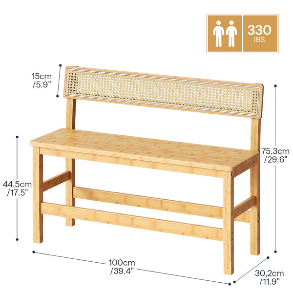Bamboo Dining Bench with Back