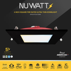 6-Inch Square Black Fire Rated LED Recessed Light 5CCT Selectable 12-Pack