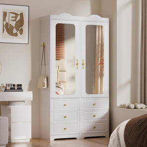 Armoire Wardrobe with Mirror, Drawers & Sensor Light