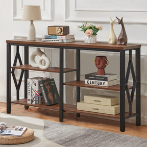 Industrial Console Table with Open Shelves – 47 Inch, Brown