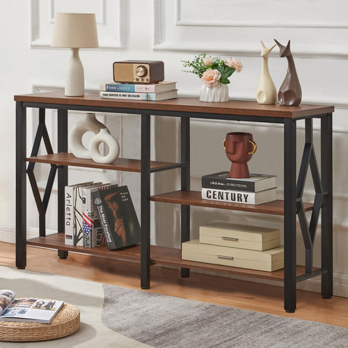 Industrial Console Table with Open Shelves – 47 Inch, Brown