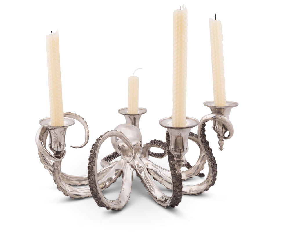 Pewter Octopus Taper Candle Holder – 4-Socket Ocean Candelabrum