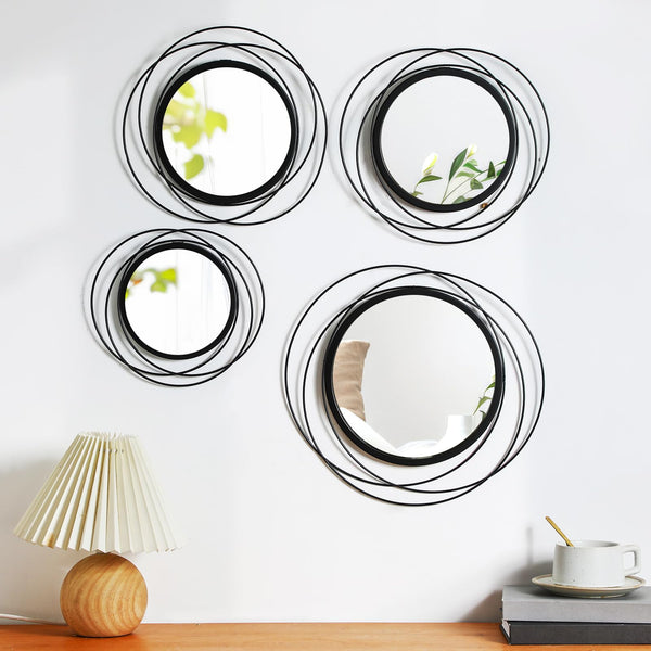 Set of 4 Round Metal Wall Mirrors Minimalist Circle Wall Decor