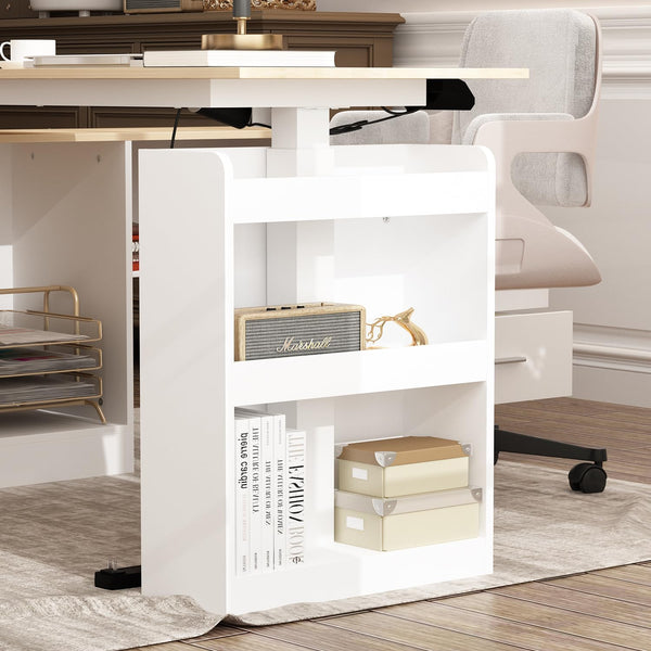 L-Shaped Electric Standing Desk with Drawers and Shelves, 63"