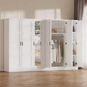 3-Door Mirrored Wardrobe Armoire with Adjustable Shelves