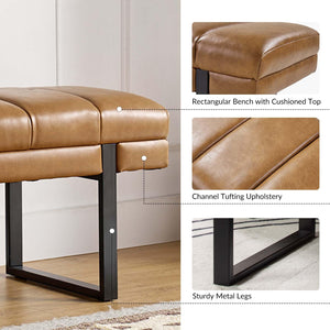 Upholstered Entryway Bench with Tufted Seat & Metal Legs