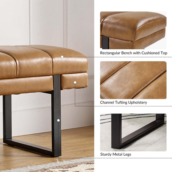 Upholstered Entryway Bench with Tufted Seat & Metal Legs