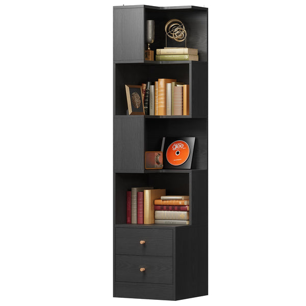 Corner Bookshelf with Drawers, 5-Tier, 70.87" Tall