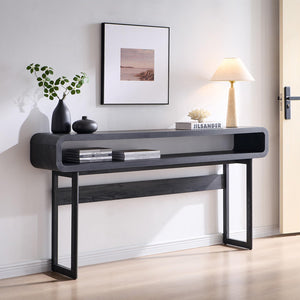 63" Narrow Console Table with Open Shelf, Curved Modern Design