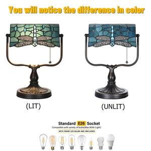 Dragonfly Tiffany Banker Desk Lamp – Stained Glass Green Shade