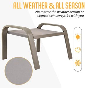 Outdoor Patio Ottoman Set of 2 – Textilene Footstools with Steel Frame