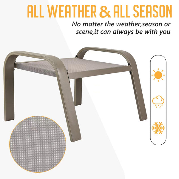 Outdoor Patio Ottoman Set of 2 – Textilene Footstools with Steel Frame