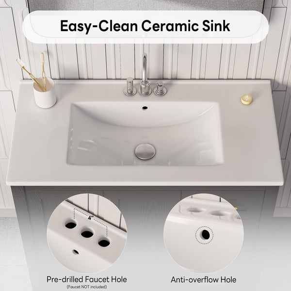 36-Inch Black Bathroom Vanity with Sink and Storage