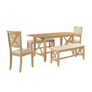 70-Inch Farmhouse Dining Table Set with Chairs and Benches