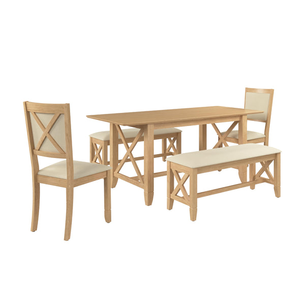 70-Inch Farmhouse Dining Table Set with Chairs and Benches