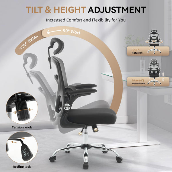 High Back Ergonomic Mesh Office Chair with Lumbar Support & 360° Swivel
