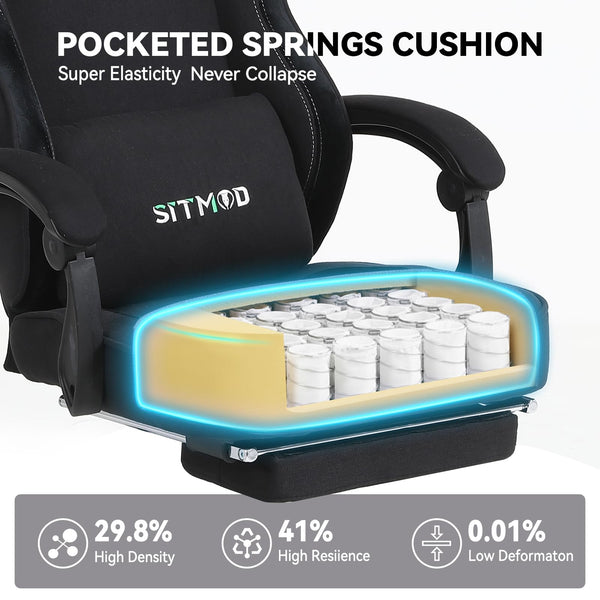 Ergonomic Gaming Chair with Pocket Spring Cushion, 350 lb Capacity, 150° Recline, Lumbar Support