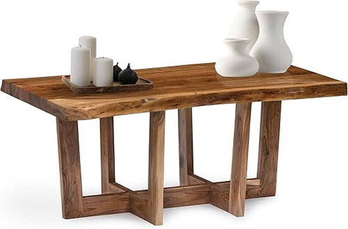 Live Edge Solid Acacia Wood Coffee Table with Natural Finish