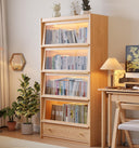 Tall Solid Wood Bookcase with Glass Doors and LED Lights
