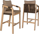 Acacia Wood Outdoor Bar Stools with Cushions & Armrests (Set of 2)