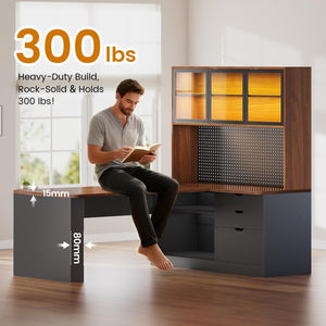 L-Shaped Gaming & Office Desk with Storage
