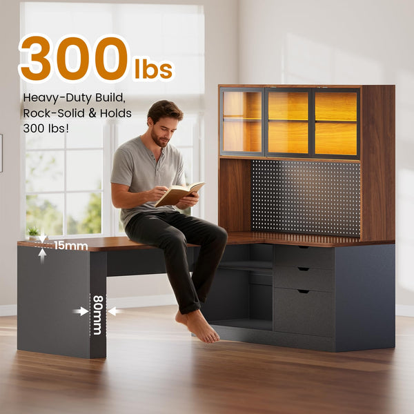 L-Shaped Gaming & Office Desk with Storage