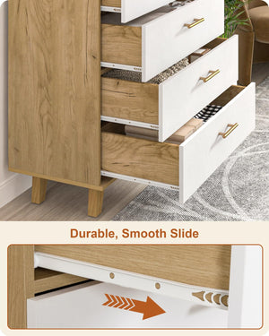 6-Drawer Dresser with Solid Pine Core – White & Light Wood