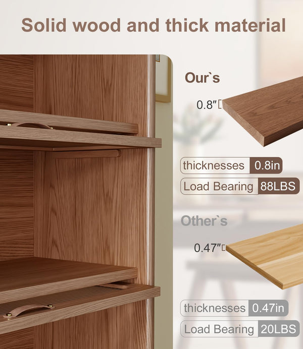 Solid Wood Bookcase with Glass Doors – 4-Shelf