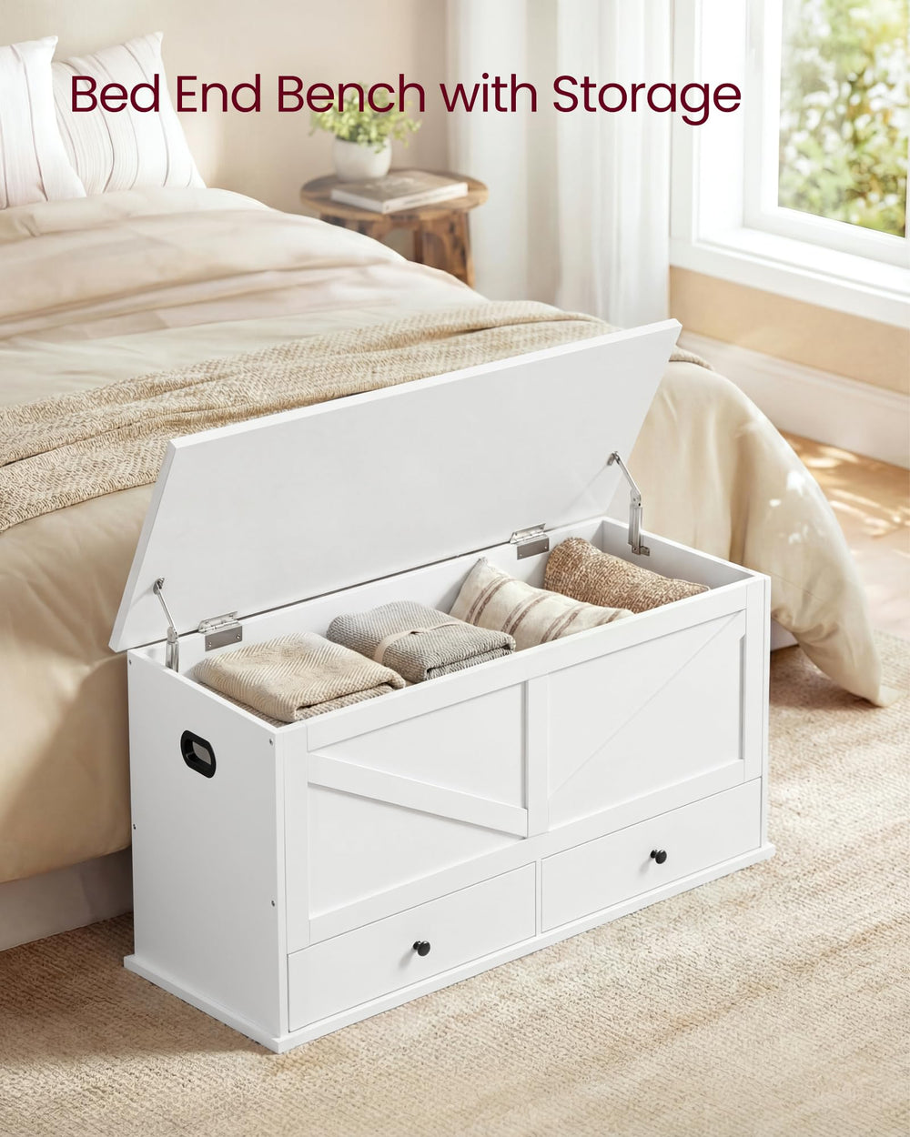 Farmhouse Storage Bench with 2 Fabric Drawers