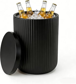 Outdoor Cooler Side Table with Lid — Double-Walled Ice Bucket, All-Weather Patio