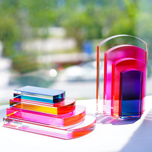 Crystal Geometric Bookends – Colorful Non-Skid Decorative Set of 2