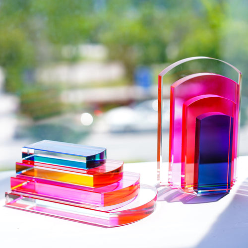 Crystal Geometric Bookends – Colorful Non-Skid Decorative Set of 2
